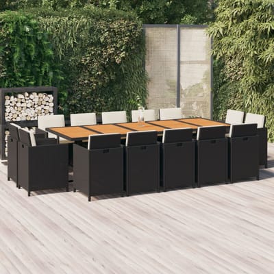 vidaXL - 15-delige - Tuinset - met - kussens - poly - rattan - zwart