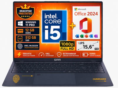 GMR Laptop 15.6 Inch Full HD IPS | Intel Core i5 | 12GB DDR5 RAM | 512GB SSD | Windows 11 Pro | Office 2024 | Studenten Laptop | Zakelijke Laptop | Thuiswerk Laptop