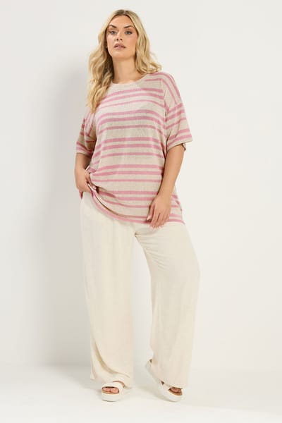 Yours Roze Gestreept Gebreid Boxy Tshirt Voor Dames Size 42