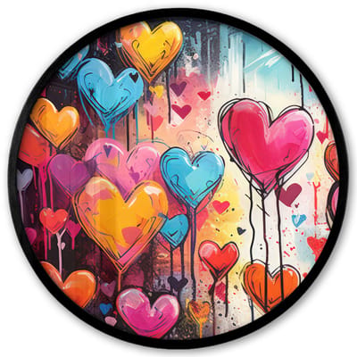 Poster in lijst Rond - Fotolijst 40x40 cm - Posters - Hartjes - Kleuren - Kunst - Liefde - Ronde posterlijst zwart - Decoratie - Wanddecoratie woonkamer - Muurdecoratie slaapkamer