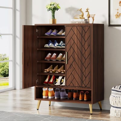LITTLE TREE 6-Lagige Houten Schoenenkast - Verstelbare Legplanken - Walnoot - Opbergkast Voor Hal En Slaapkamer