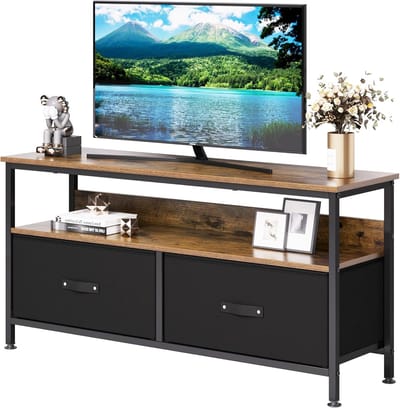 TV-meubel-laag kastje- tv-bank- houten tv-meubel- tv-standaard met 2 lades en planken- tv-plank voor tv's tot 55 inch-voor woonkamer- 99 x 57 x 30 cm