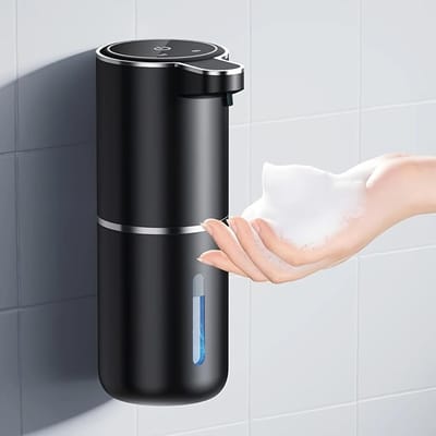 Distributeur de savon automatique rechargeable à capteur mural pour savon mousse pour les mains et détergent de cuisine 12,85 oz black
