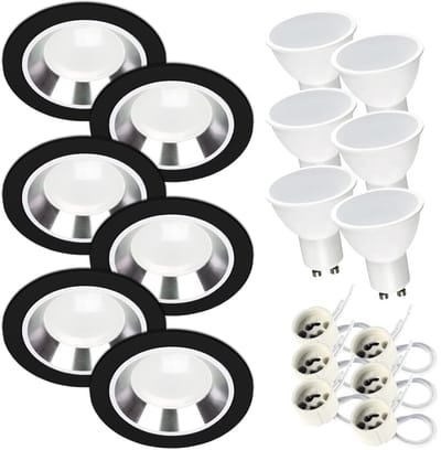 Kwazar Luminaire inbouwspot SET 6x GU10 inbouwlamp 7W neutraal wit plafondspot IP20 inbouwspot keuken woonkamer FOY zwart met ring WH/SL inbouwframe