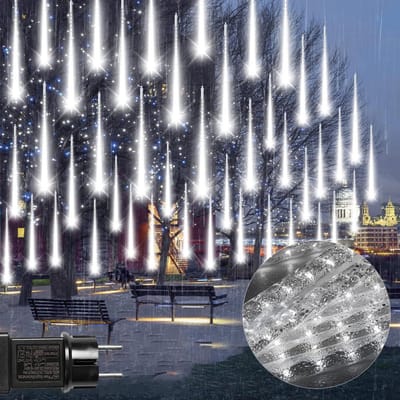 MUPOO LED Meteorregen Buis - Kerstverlichting Meteorenregenverlichting - 30 cm - 199 LEDs - Wit - IP65 Waterdichte - Meteor Douchelampen Voor Buiten, Boom, Feest, Huwelijk