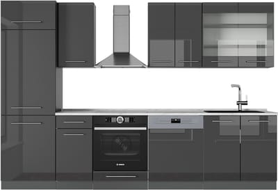 Vicco Fame-Line Complete keukeneenheid – 300 cm, WB Marmer Antraciet Hoogglans