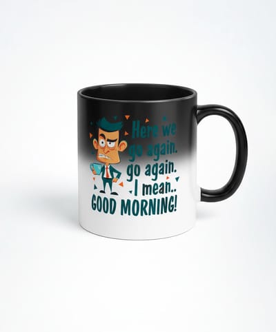 Grappige Good Morning Magic Mok - Hier We Go Again Ontwerp