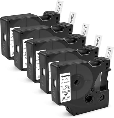 5 x 12mm x 7m Gelamineerde Label Tape in Wit, Geschikt voor Dymo LabelManager 160, 210D, 280 en 360D, Ideaal voor Organisatie en Labelen