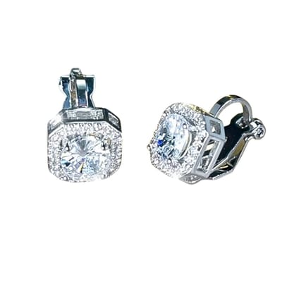 Clip oorbellen -zilverkleur- granulaat -cube- zirconia- Charme Bijoux