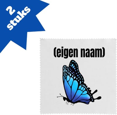 Akyol - blauwe vlinder met eigen naam brillendoekjes - Vlinder - dieren liefhebber - iemand die houdt van vlinders - verjaardag - cadeau - kado - geschenk - 17,8 bij 17,8 cm - 2 stuks