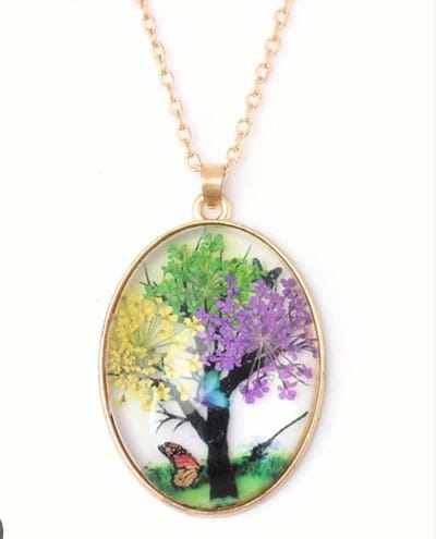 Ketting goudkleurig met mooie print | Collier | Boom | Bloemen