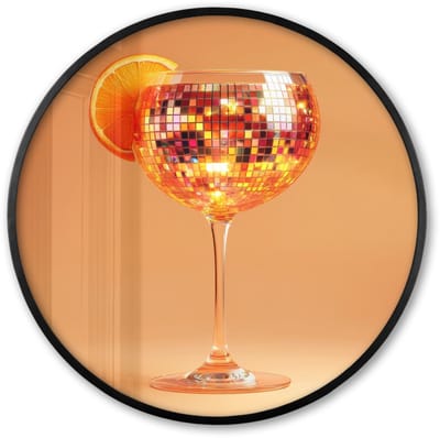 Poster in lijst Rond - Fotolijst 60x60 cm - Posters - Drank - Oranje - Glitter - Disco - Ronde posterlijst zwart - Decoratie - Wanddecoratie woonkamer - Muurdecoratie slaapkamer