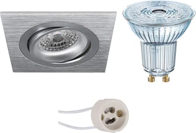 LED Spot Set - LEDVANCE Parathom PAR16 940 36D - Proma Borny Pro - GU10 Fitting - Dimbaar - Inbouw Vierkant - Mat Zilver - 3.4W - Natuurlijk Wit 4000K - Kantelbaar - 92mm