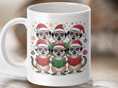 Mok Kerst Zingt Suricaten, Feestelijke mok, Kerstcadeau mok, Dieren mok, Unieke mok, Suricaat lover cadeau, Suricaat fan mok