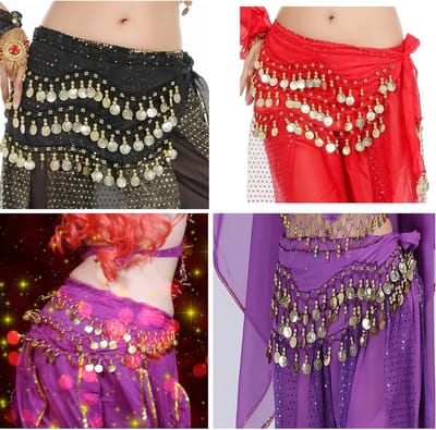 Chiffon Buikdansrok met Gouden Munten voor Feestjes en Shows - Elegante Dansoutfit voor Vrouwen