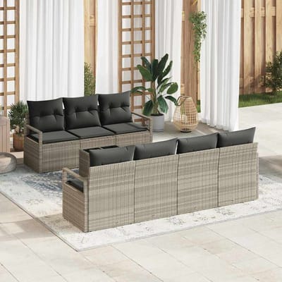 vidaXL Bankstel 8 st 7-Aantal zitplaatsen Lichtgrijs poly rattan
