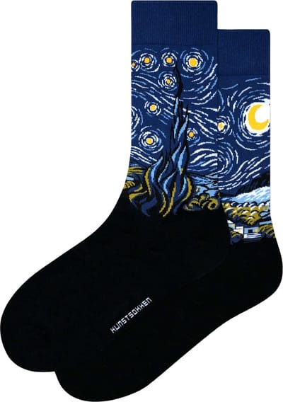 Kunst sokken - De Sterrennacht: Vincent van Gogh - Sokken Dames 36 40 - Biologisch Katoenen Sokken - funny socks happy - Vrolijke Sokken - Grappige Sokken - Sokken Cadeau