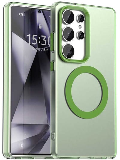 MagSafe Compatibel Backcover Hoesje Geschikt voor Samsung Galaxy S25 Ultra - Groen & Semi-Transparant Design - Stijlvol & Goede Bescherming