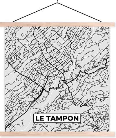 Posterhanger incl. Poster 40x40 cm - Schoolplaat - Le Tampon - Plattegrond - Frankrijk - Kaart - Stadskaart - Textielposter - Blanke latten - Stadskaart