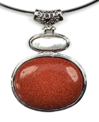 Zoetwater parel en edelstenen ketting Biwa Gold Sand - echte parel - parelketting - goudvuur | goudsteen - wit - bruin - zilver - ketting met hanger - luxe sieraden zakje - parelketting dames - edelstenen ketting dames