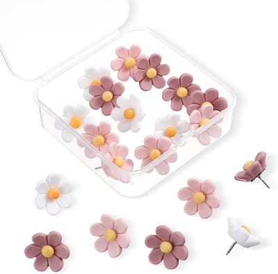 Decoratieve Duimspijkers - 20 Stuks Bloemmotief, Kantoor- en Keukenaccessoires voor Foto's en Pinborden