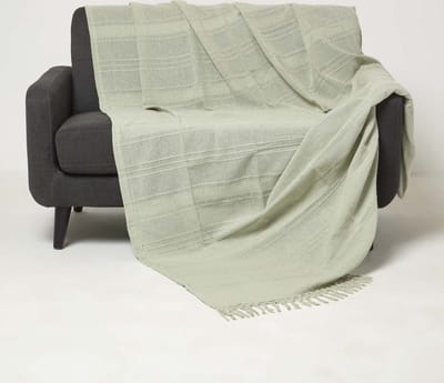 Homescapes Kashi Bedsprei Groen 225 x 255 cm - Katoenen deken met franjes