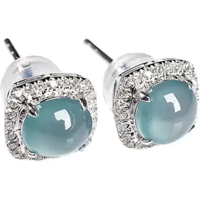 Boucles d'oreilles puces en Calcédoine Bleu Glace Naturelle Exquises Boucles d'oreilles Carrées Transparentes comme de la Glace Pour Femmes Fiançailles Bijoux de Mariage Cadeau gray