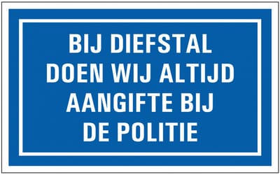 Aangifte bij politie bord, kunststof 320 x 200 mm