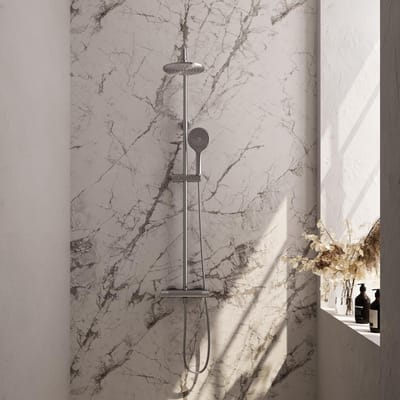 Brauer Brushed Carving opbouw thermostatische regendouche SET 02 met 20 cm douchekop en 3-standen handdouche en doucheslang RVS geborsteld PVD