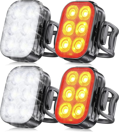 Ultradunne USB-oplaadbare led-fietsverlichting set met voor- en achterlicht - IP65 waterdicht, 10 verlichtingsmodi, ideaal voor nachtelijke ritten en kamperen