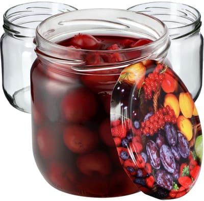 KADAX jampotten, 425 ml, inmaakpotten met schroefdeksel, potten met schroefsluiting, voorraadpotten voor jam, jam, honing (fruit, 6 stuks)