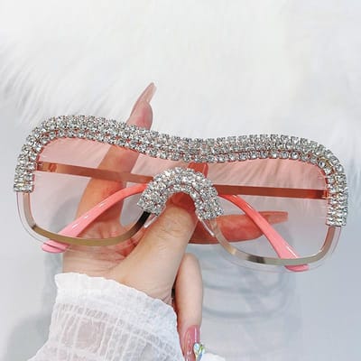 Premium Y2K Vintage Punk Randloze Zonnebril Dames Zonnebrillen Designer Trend Mode Luxe Kristal Strass Metaal Tinten as the photo