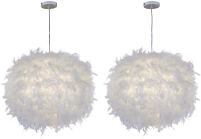 2 Stuks Modern Hanglamp Veren Kroonluchter Plafondlamp voor Slaapkamer Woonkamer Gang Wit