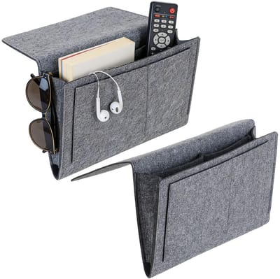 Dailygoods - HhBdy 2 stuks opbergtassen, 20 x 32 cm, vilten organizer voor slaapkamer, 5-tassenset voor mobiele telefoon, iPad, afstandsbediening, boeken, brillen (grijs)