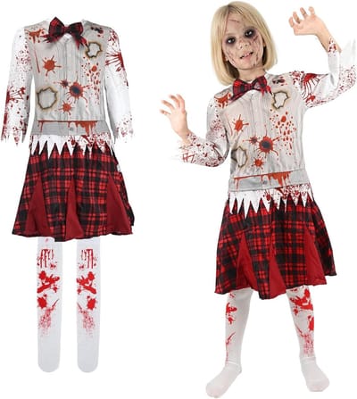 Zombie Kostuum voor Meisjes met Bijl Accessoires - Bloedige Halloween Verkleding voor Kinderen en Carnavalsfeest