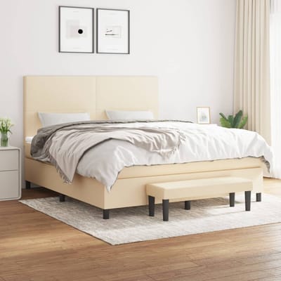 vidaXL - Boxspring - met - matras - stof - crèmekleurig - 180x200 - cm
