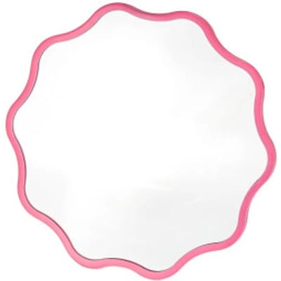 Housevitamin- Spiegel - Make up Spiegel- Golvend Rond - Metaal - Fluor Roze - 25x1x25cm