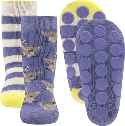 Ewers Antislipsok 2-pack - Set - Lila met Lemuur en Lila/Wit gestreept - Siliconen Nopjes-17/18