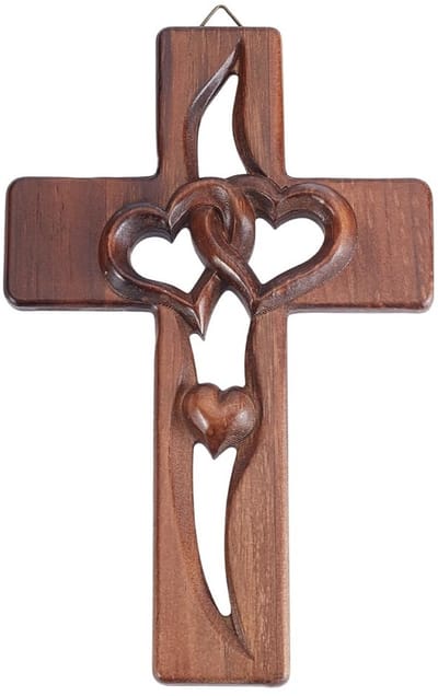 Dailygoods- Muur Kruis Hartvormige Uitsparing - Wanddecoratie Hout Natuurlijk - Decoratieve Muurdecoratie - Koffiebruin - 160 mm Breed - 250 mm Lang