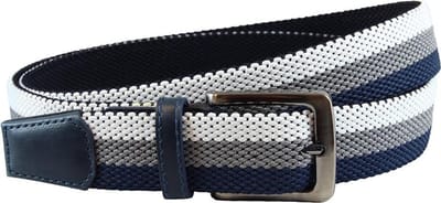 Landley Elastische Geweven Stretch Riem – Rekbaar Elastiek – Dames / Heren / Unisex – 3 Kleuren – Blauw/Grijs/Wit - Lengte totaal 110 cm / Riemmaat 95