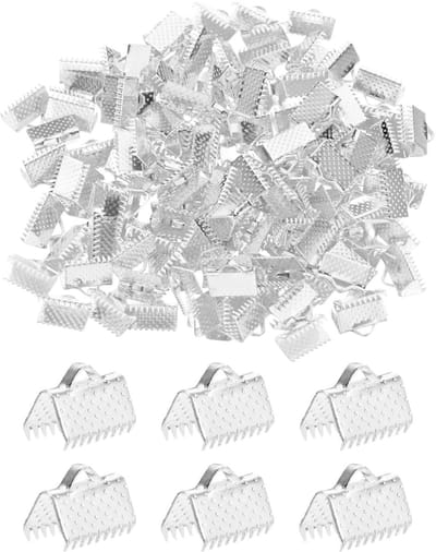 M METERXITY 280 stuks lint uiteinden met klemmen, 0,4 in/10 mm metalen armband bladwijzer knijpen krimpklem polkadots voor sieraden maken/armbanden/kettingen/doe-het-zelf, knijpkoord eindsluitingen