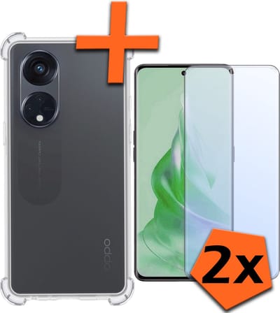 Hoes - Met Screenprotector - 2 Stuks - Geschikt voor OPPO Reno 8T 4G - Sterk & Shockproof - Siliconen Case - Back Cover - Telefoon Hoes - Shock Proof - Transparant