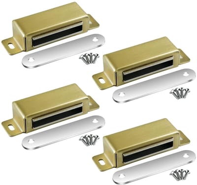 Dailygoods - Selyse Magneetsnapper, deurmagneten voor kastdeuren, magneetsluitingen, roestvrij staal, deursluiters, magneet voor meubels en balkondeuren, goud, 72 mm (4 stuks)