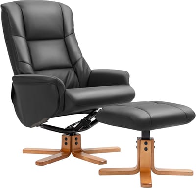 HOMCOM Relaxfauteuil met voetenbank Kunstleer, hout 71L x 84B x 102H cm Zwart