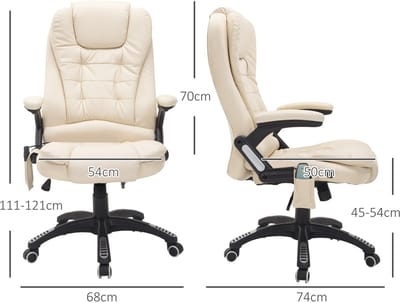FloraGrace Bureaustoel – 6-Punts Trilmassage Met Warmtefunctie – Ergonomisch Comfort – Draaibaar – Beige – Kunstleer