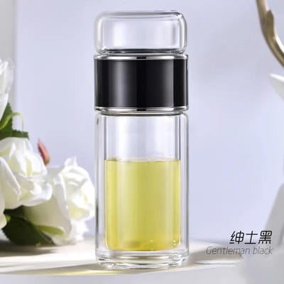 Thee Waterfles Hoog Borosilicaatglas Dubbele Laag Thee Waterbeker Infuser Tumbler Drinkware Waterfles Met Theefilter 280ml black