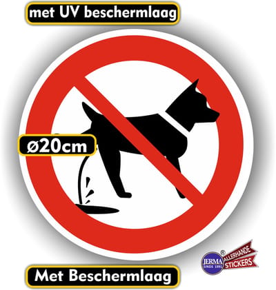 Jerma - Hier Geen Honden Plassen - Sticker – Ø 20 cm -Zelfklevend - Vinyl - Weerbestendig - Krasvrij