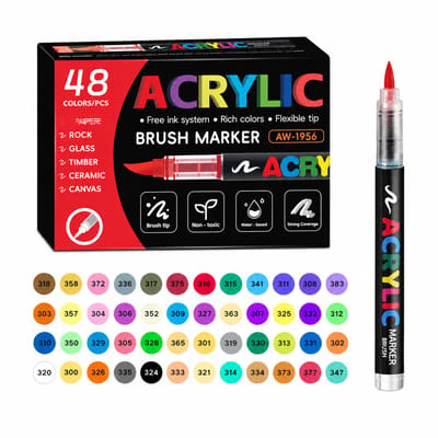 Acrylmarkers - set van 48 kleuren - met zachte punt en vloeibare inkt - voor tekenen, graffiti en DIY - geschenkverpakking