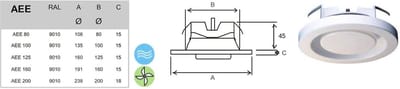 Bordenventiel Afvoerlucht - Ventilatieklep - Luchtstroom Regelen - Individueel Instelbaar - 125 mm - Wit