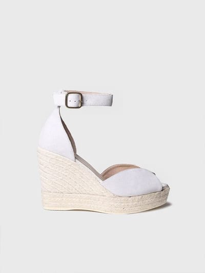 Witte bruidsespadrille met sleehak | PATRICIA